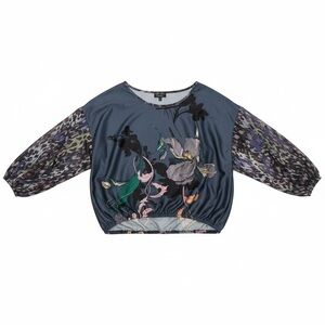 Petit Pois by Viviana G Sheer Sleeve Floral Unique Blouse Size M drop shoulder